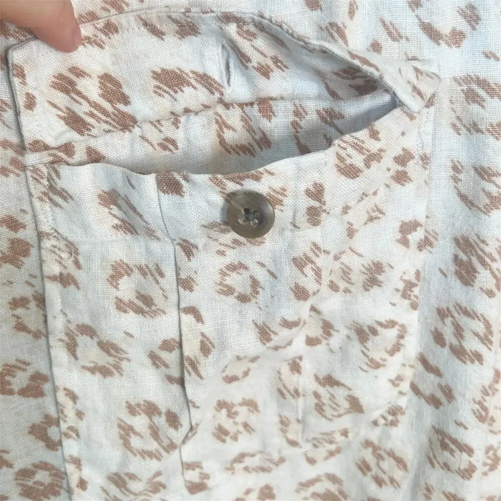 JOIE Coady Linen Midi Dress XS Leopard Print Tan Ivory - Picture 5 of 10